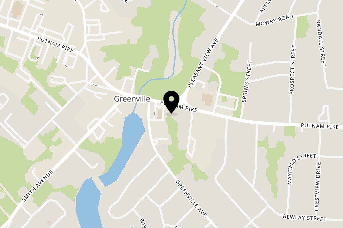 Map showing the location of Black Dog Tavern on 566 Putnam Pike in Greenville